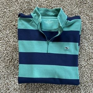 Vineyard Vines Mens XL Striped (green/blue) Long Sleeve Pullover 1/4 Zip